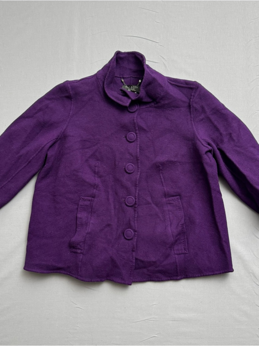 Talbots 100% Wool Women's Size 12W Jacket Coat Collar Pockets Eggplant Purple